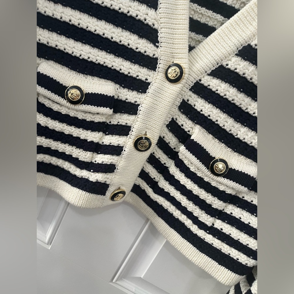 Ba&sh Gamden striped Cropped V-neck gold-tone military-style buttons cardigan 0 - Picture 9 of 13
